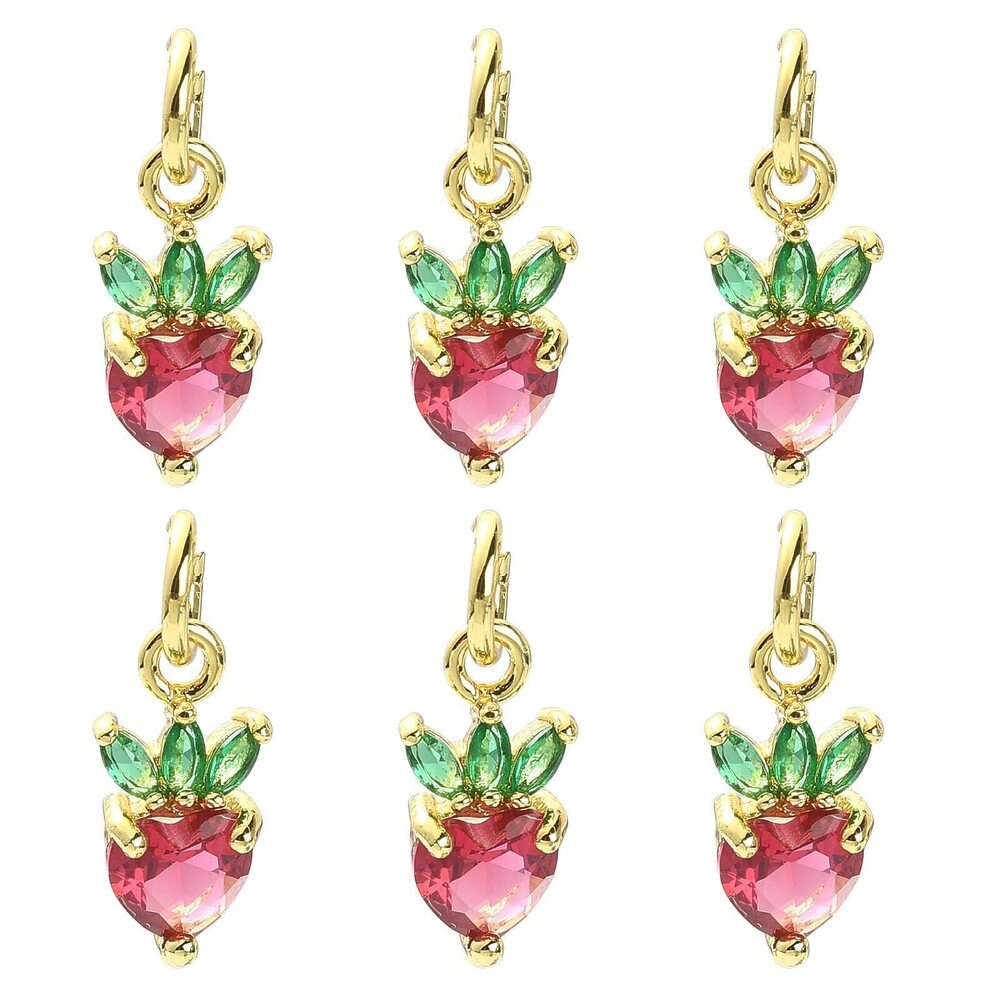 6056 20pcs Strwaberry Cubic Zircnia Charms Gold Plated Strawberry Micro